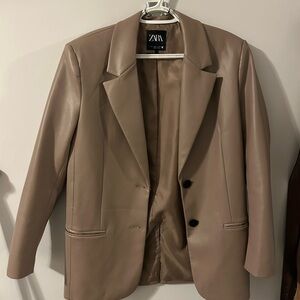 ZARA Taupe Faux Leather Blazer